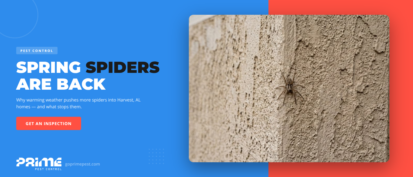 Why Spring Brings More Spiders Into Harvest, AL Homes | Prime Pest Control