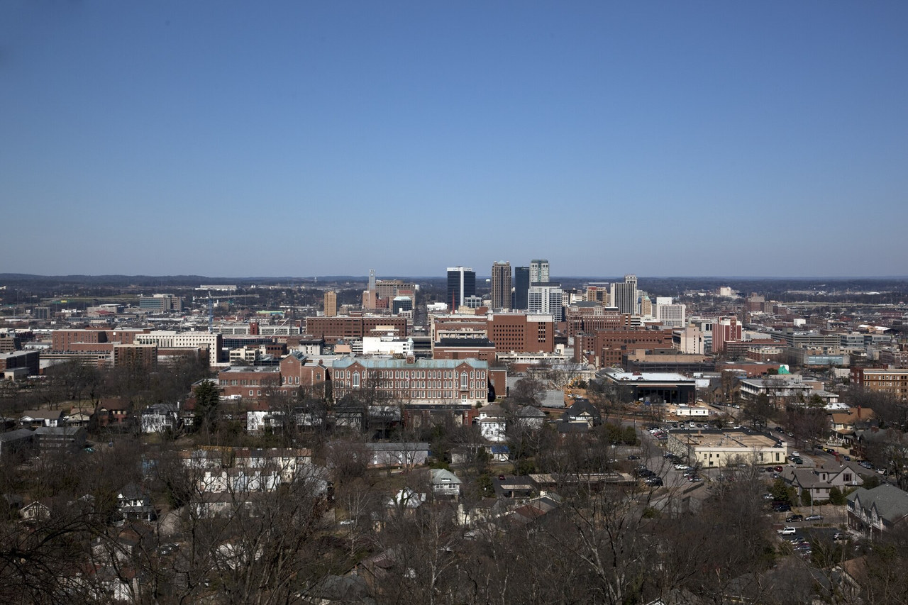 The Birmingham, Alabama skyline seen across Jones Valley
