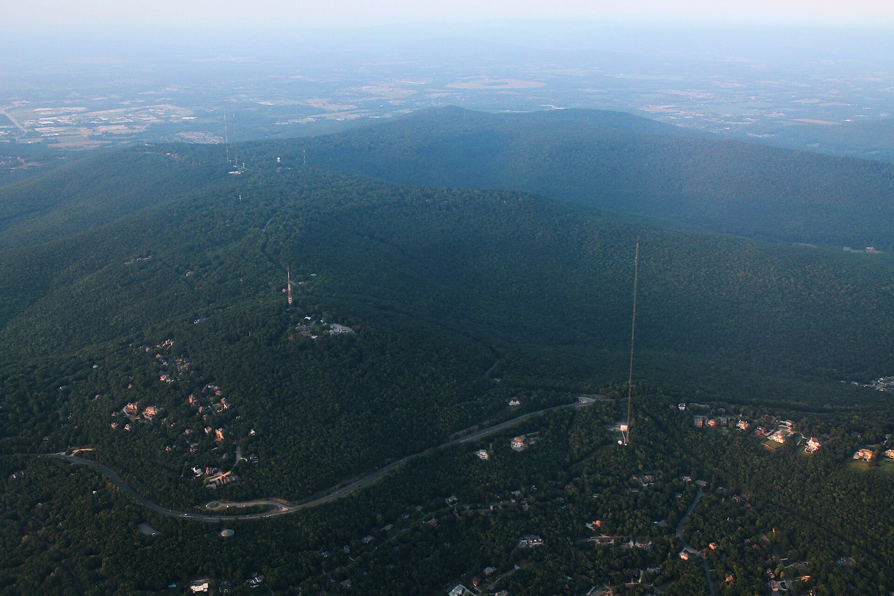 Aerial view of Monte Sano above southeast Huntsville, Alabama